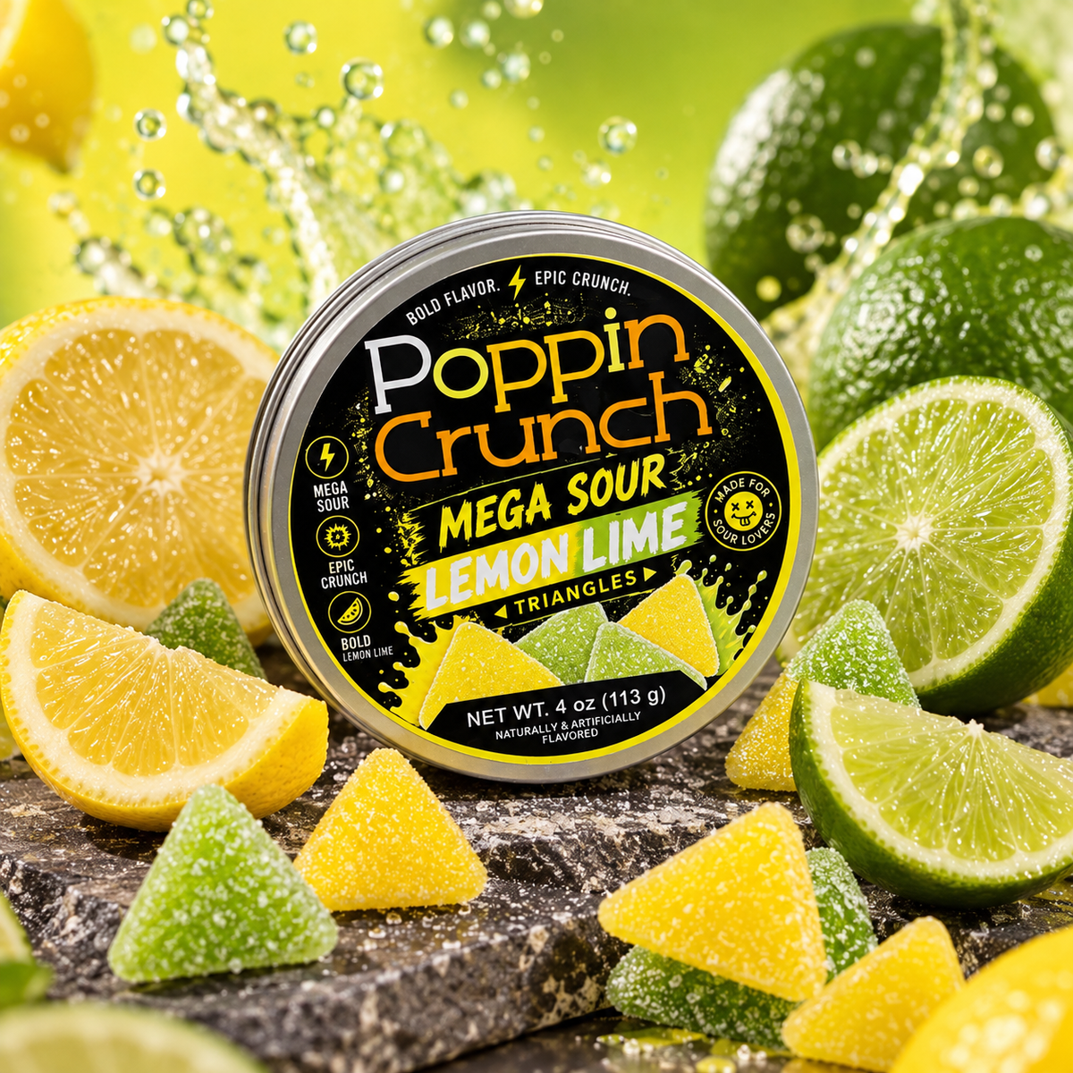 Poppin Crunch Sugar Free Mega Sour Candy Triangles
