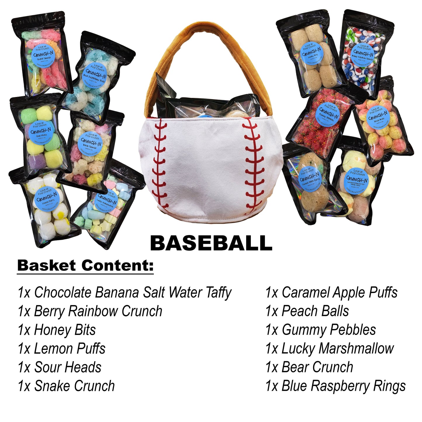 Crunch-N 12 Bags Variety Pack Freeze Dried Candy Bundle In A Sports Basket