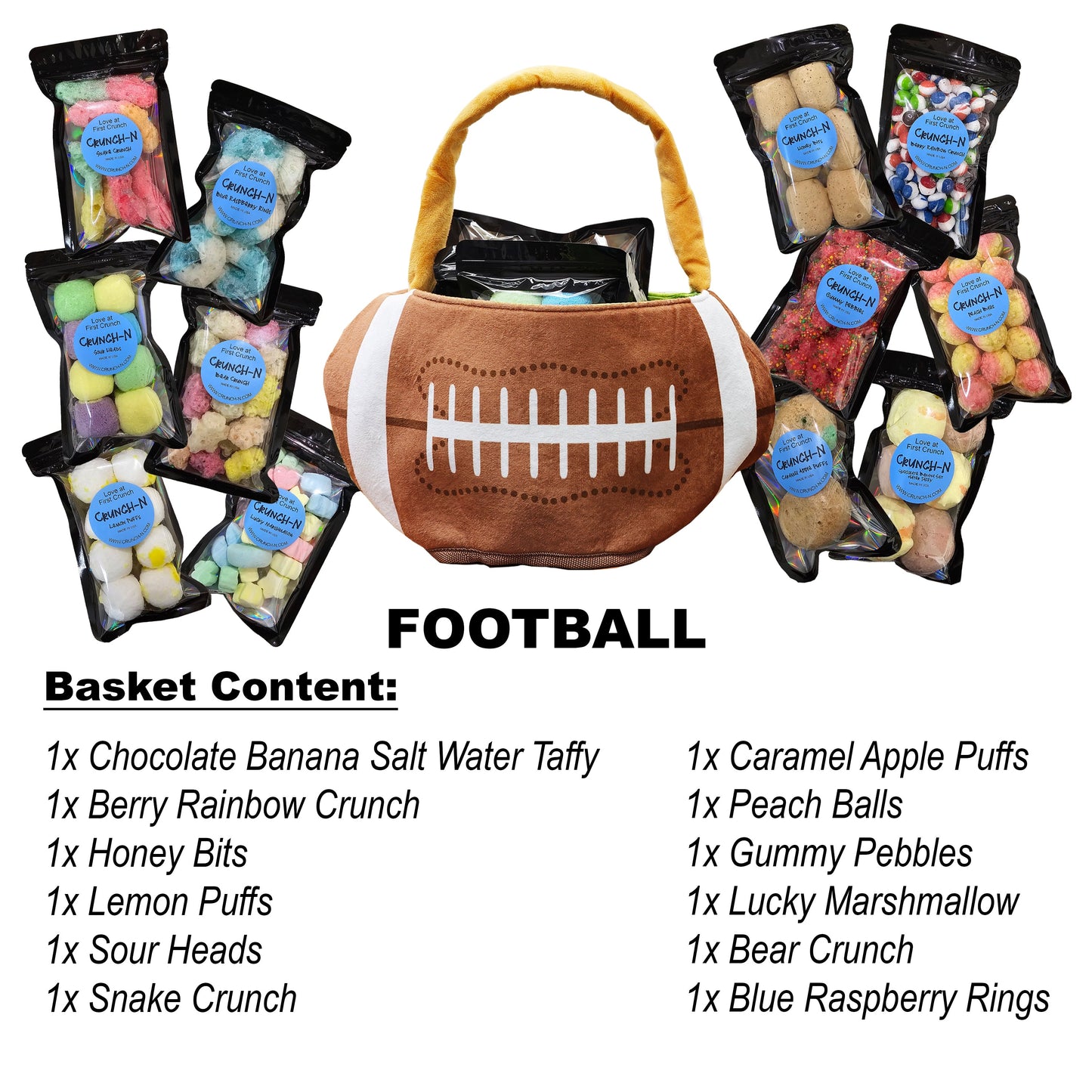 Crunch-N 12 Bags Variety Pack Freeze Dried Candy Bundle In A Sports Basket