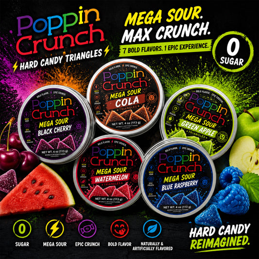 Poppin Crunch Sugar Free Mega Sour Candy Triangles
