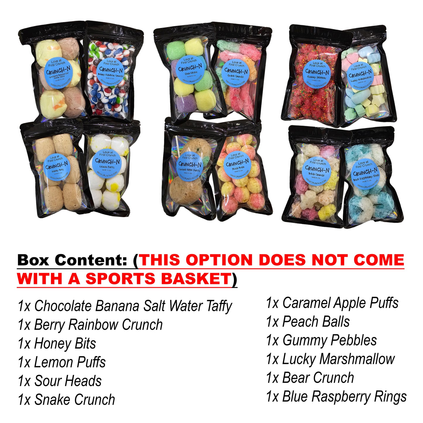 Crunch-N 12 Bags Variety Pack Freeze Dried Candy Bundle In A Sports Basket